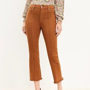 LOFT Pintucked Frayed High Rise Kick Crop Jeans in Cocoa Powder, Size 4